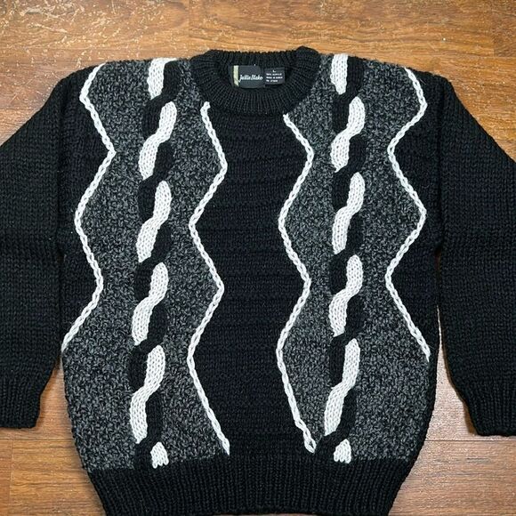 Vintage JUSTIN BLAKE knitted sweater 90s size large grandpa abstract - Picture 9 of 9